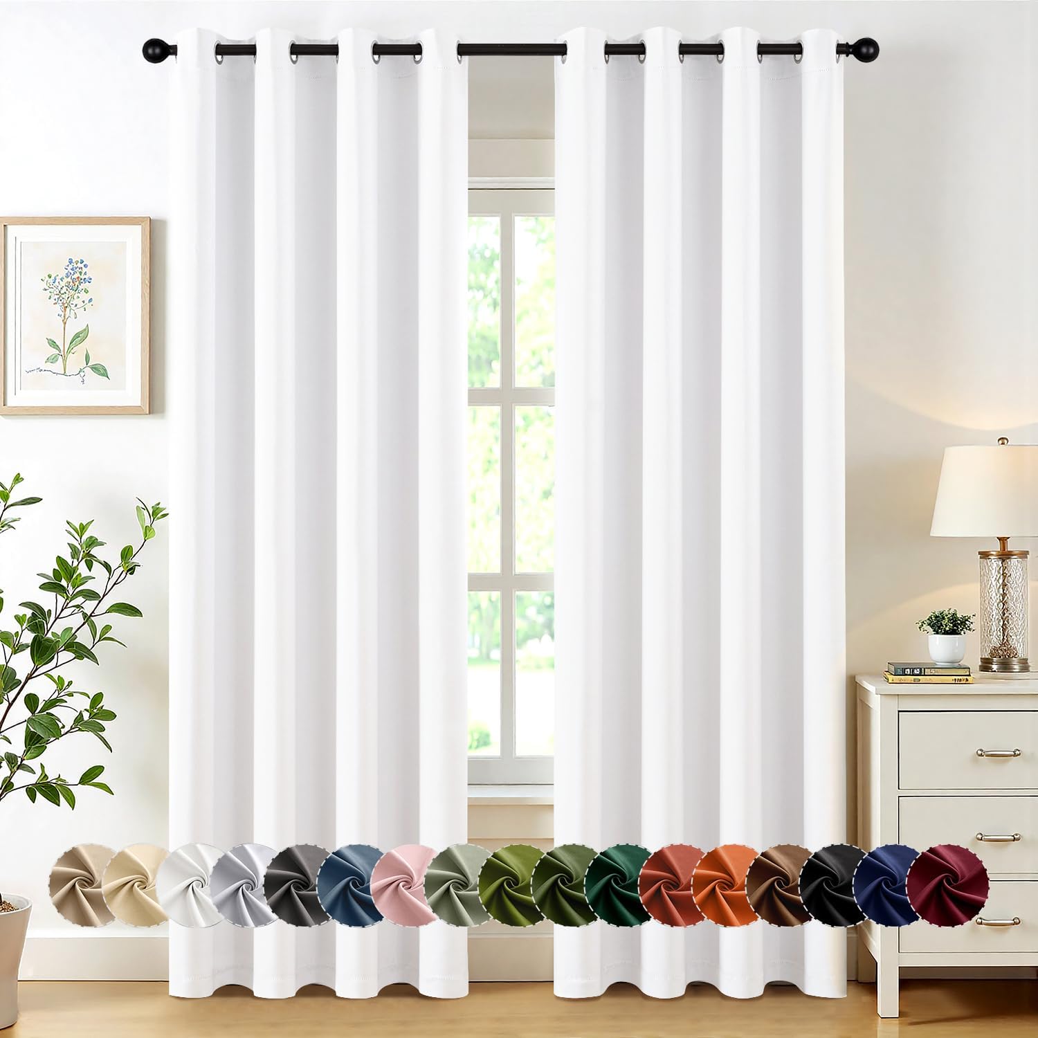 MIULEE Blackout Curtains - Pure White Thermal Insulated Room Darkening Drapes | 84 Inches Long, 2 Panels