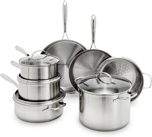 GreenPan Stainless Steel Cookware Set - 11 Piece Induction Cookware | Dishwasher & Oven Safe, 8QT Stock Pot, Silver