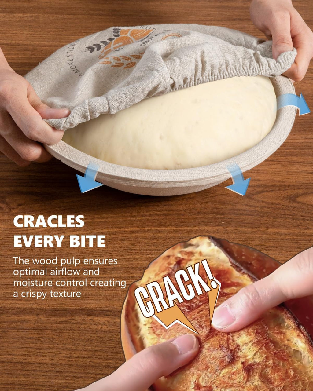 Wood Pulp Banneton Bread Proofing Baskets - Set of 2, 9-Inch Round Sourdough Baskets with Liner