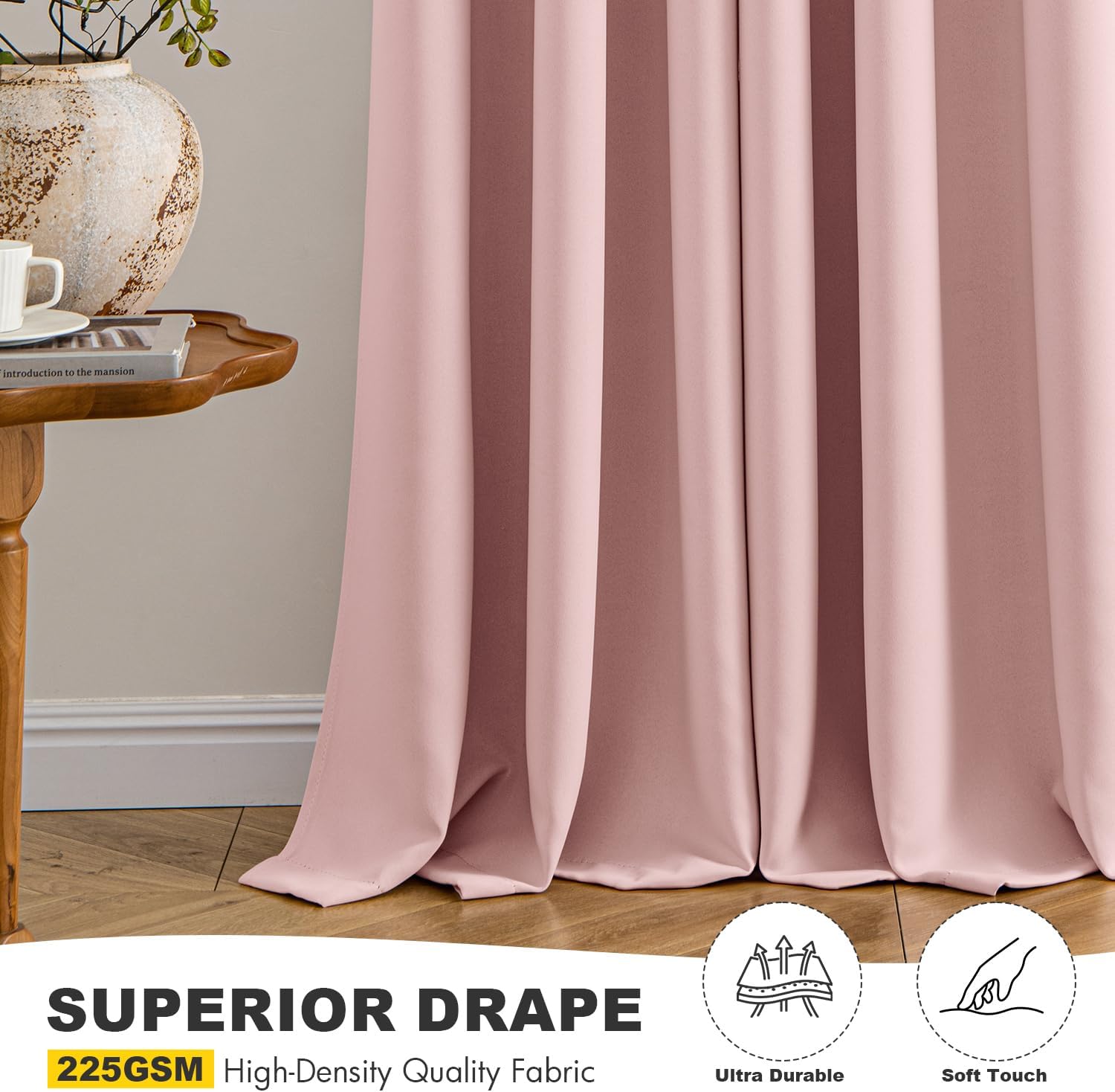 MIULEE Blackout Curtains - Baby Pink Thermal Insulated Drapes | 63-Inch Room Darkening Panels (2)
