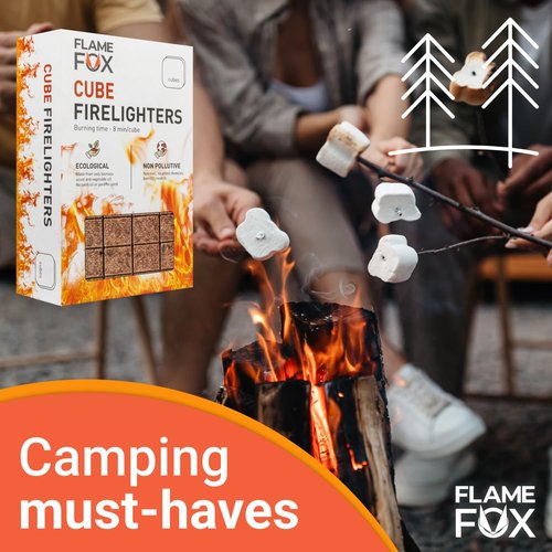 Flamefox Fire Cubes 96pcs - Quick Lighting Fire Starter for Fireplace, Wood Stove, BBQ, Camping - Easy Ignition, Long & Clean Burning, Weather Resistant Fire Lighter
