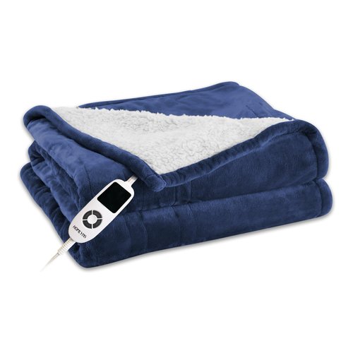 Heated Blanket Electric Throw 50''x60'' Heating Blanket Throw 10 Hours Auto-Off 9 Heating Levels,Over-Heat Protection, Machine Washable Flannel Sherpa,ETL Certification (Blue)