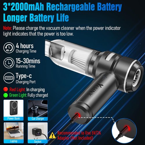 YKSINX Car Vacuum Cleaner High Power,18000PA Handheld Vacuum Cordless with Brushless Motor,4 in 1 Portable Mini Vacuum Cleaner & Air Duster,3 Gear,Small Handheld Vacuum Rechargeable for Car,Home
