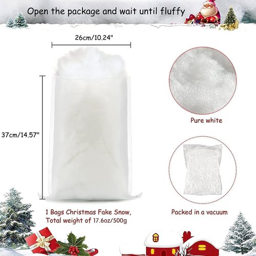 CFOFT Fake Snow | Christmas Village Decoration Cotton Snow Fluff - 17.6 OZ for Winter Mantle