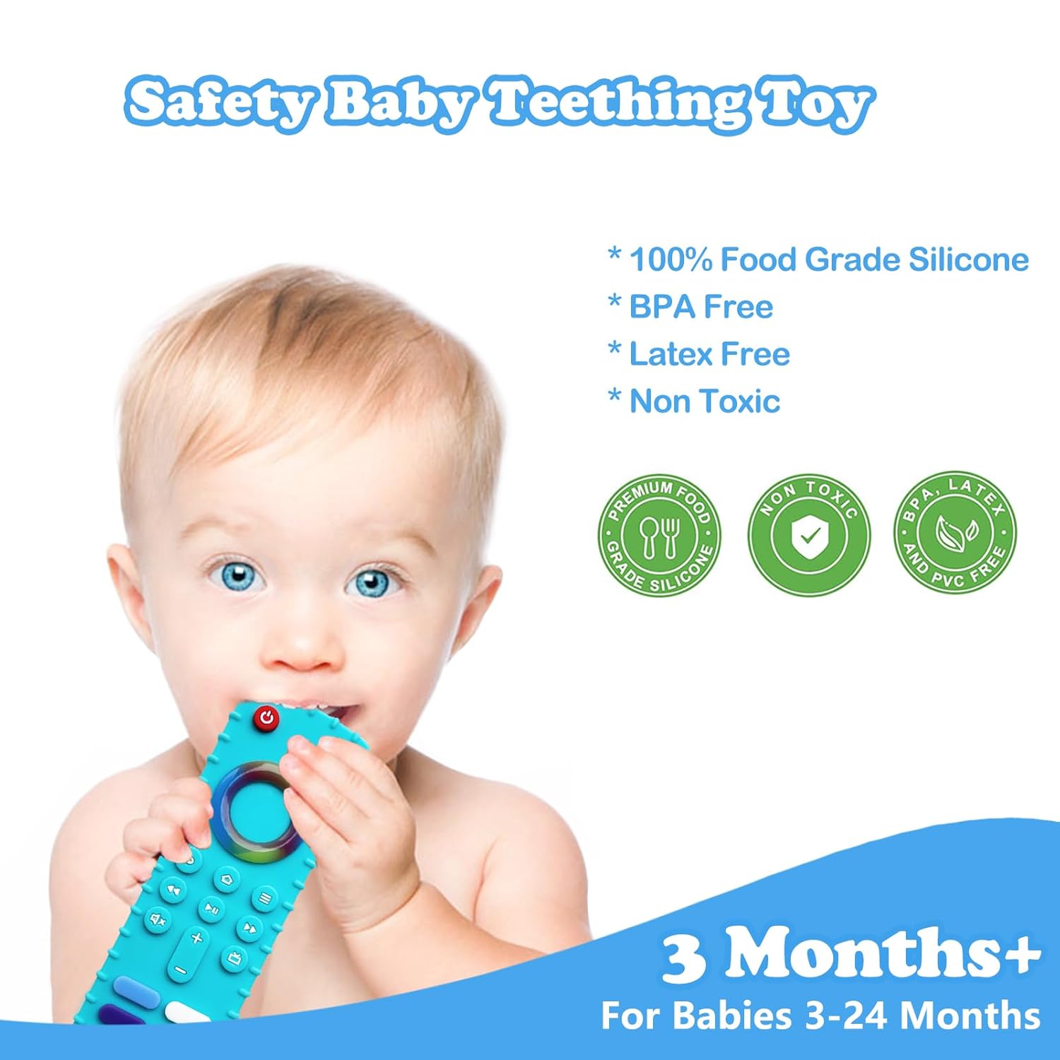 ROBBEAR Baby Teething Toy - Food Grade Silicone Teether in Fire TV Stick Shape | BPA-Free for 3-18 Months