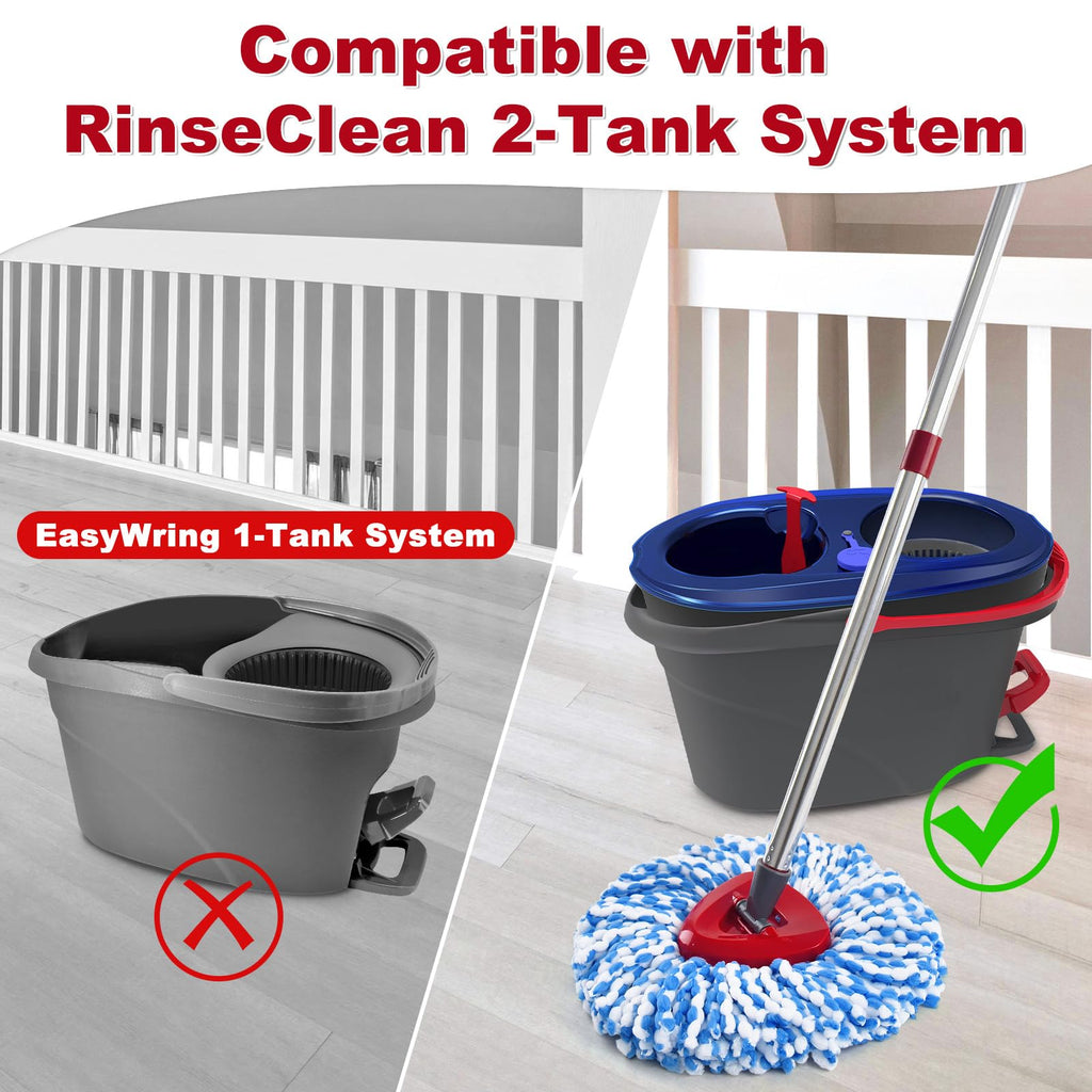 Spin Mop Handle,Mop Heads Replacements,Scrubber Mop Head and Mop Base Combo Set Compatible with Ocedar RinseClean 2-Tank Spin Mop,Mop Replace Head and Scrub Brush Set for Multi-Surface Hard Floor