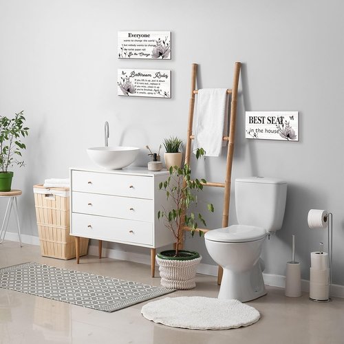 DonfenthY Black Wall Art Set - Rustic Farmhouse Bathroom Rules Signs, 10x5 Inch Wooden Decor