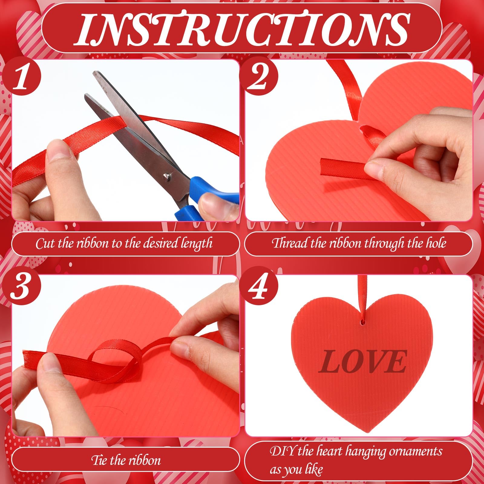 Hanaive 18 Pcs 3 Sizes Valentine's Day Outdoor Decorations Red Hanging Heart Ornaments with 3 Rolls 24 Yard Polyester Silk Satin Ribbon for Porch Tree Lawn Yard (Red)