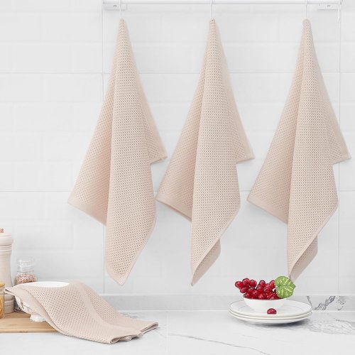 Homaxy Kitchen Dish Towels - Ultra Soft 100% Cotton Waffle Weave, Quick Drying, 20x28 Inches, 6-Pack, Beige