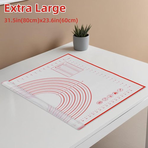 Large Silicone Baking Mat by [Brand Name] - 32 x 24 Red Pastry Mat with Measurement for Easy Dough Rolling