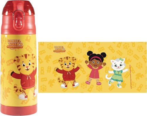 Daniel Tiger Stainless Steel Water Bottle - 13 oz Double Wall Insulated, Spill Proof Lid with Straw - Yellow