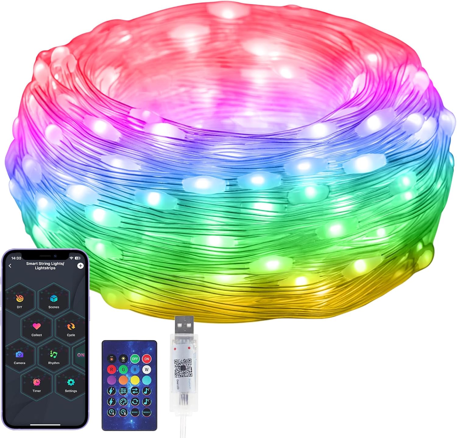 Skiennix RGB Smart IC String Lights - 16FT Multicolor Fairy Lights with APP & Remote Control | USB Powered & Waterproof