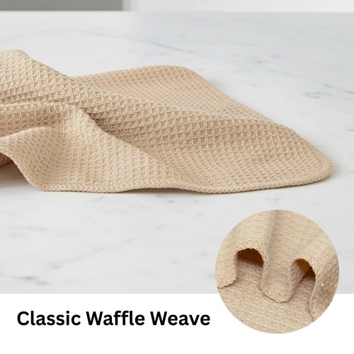 PurpleEssences Dish Cloths and Dish Rags - 8 Pack Waffle Weave Solid Kitchen Dish Wash Cloths, 100% Cotton, 12x12 Inches, Ultra Soft Absorbent Quick Drying - Spring Easter Summer - Beige