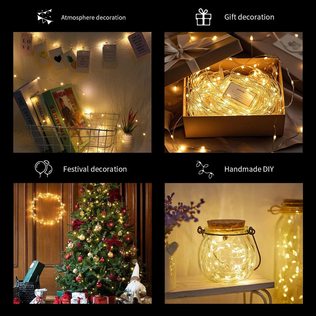 Skiennix 20 Pack LED Mini String Lights - 3.3ft Copper Wire with Firefly & Starry Effects | Warm White for Weddings, Christmas & Decor