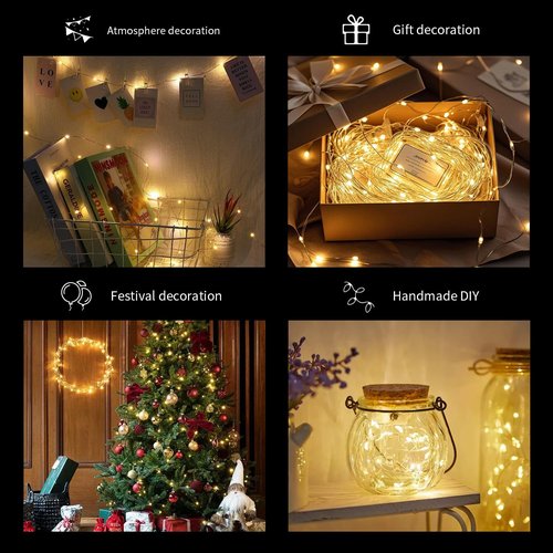 20 Pack Fairy: 3.3ft 20 LED Mini String Lights. Copper Wire with Firefly & Starry Effects. Ideal for Mason Jars, Weddings, Christmas, Table Decor. Warm White.