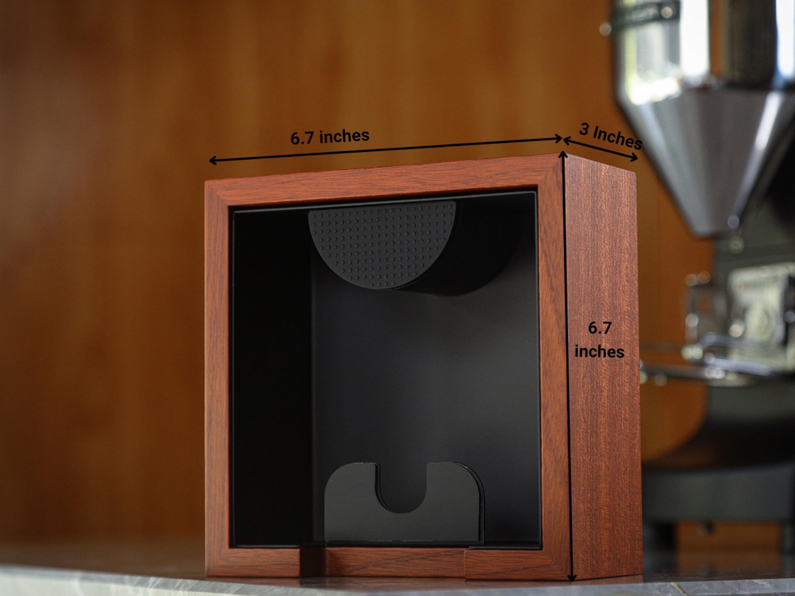KNODOS Rosewood Espresso Knock Box Portafilter Tamping Stand with Shock-Absorbing Bar & Non-Slip Design | Premium Dump Bin for Home Barista Stations
