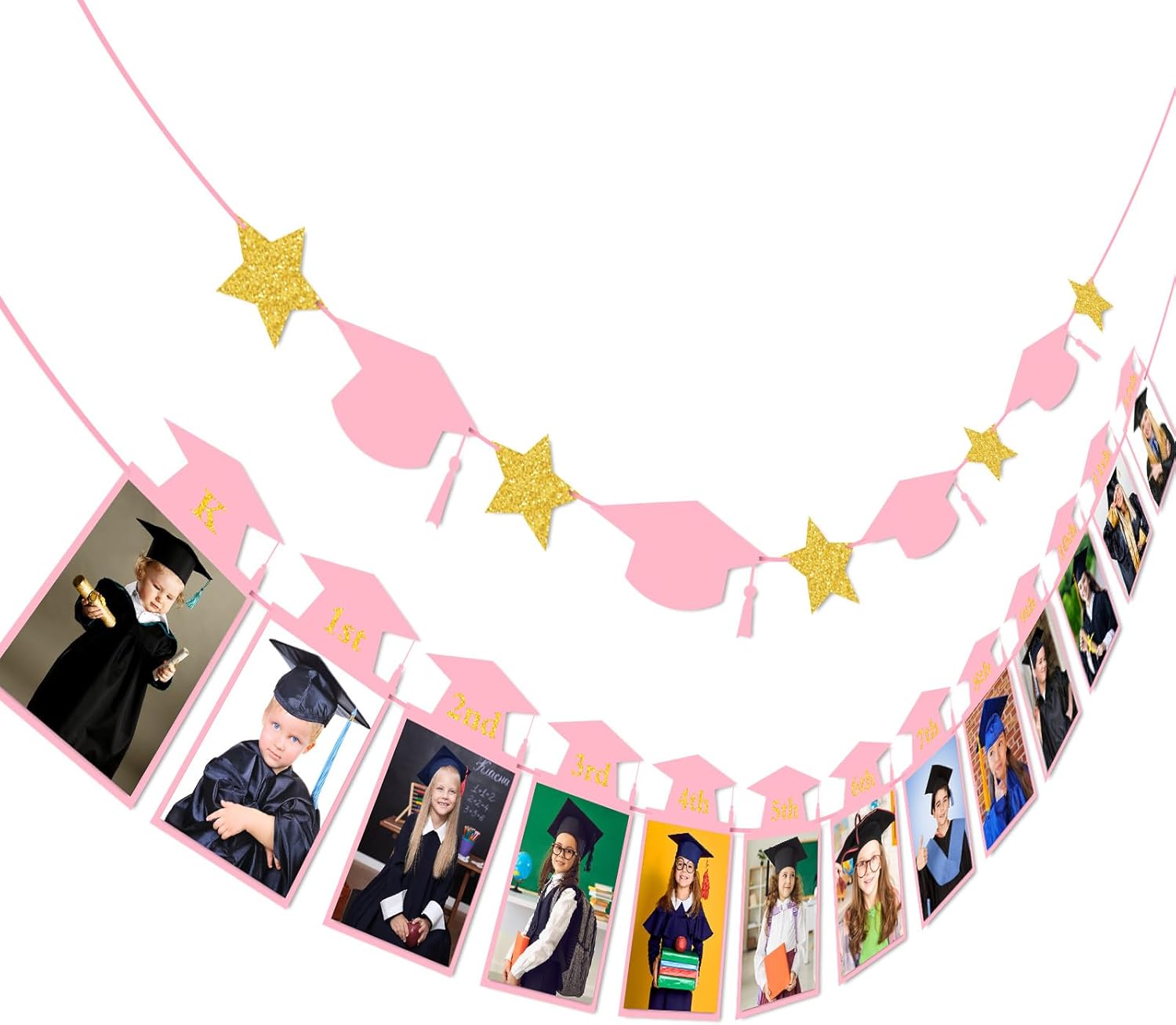 Whaline Graduation Photo Banner - 2026 Congrats Grad Bunting | No DIY Required, Pink Gold Glitter, 5 x 7 Inch