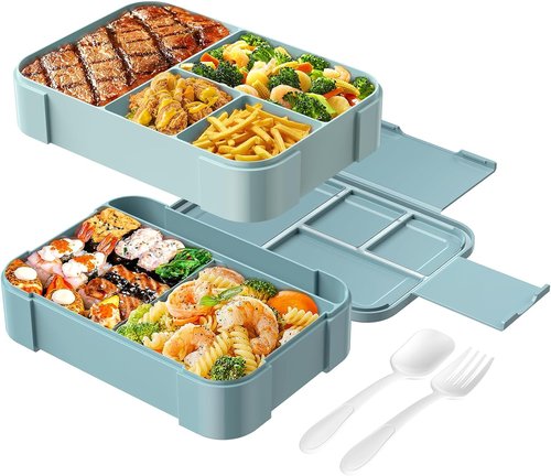 Cherrysea Stackable Bento Box - Large 1500ML Adult Lunch Container with 6 Leakproof Compartments | Pink Design for School & Office