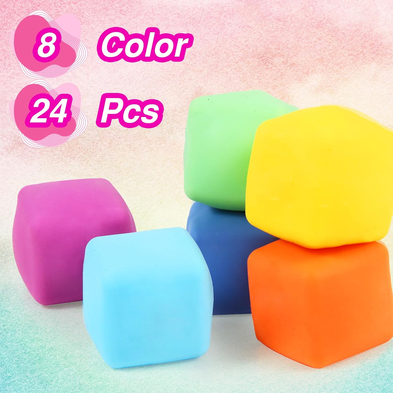 Skiennix 24 Pack Stress Cube - Soft Fidget Squishy Toys for Anxiety Relief | Classroom Party Favors