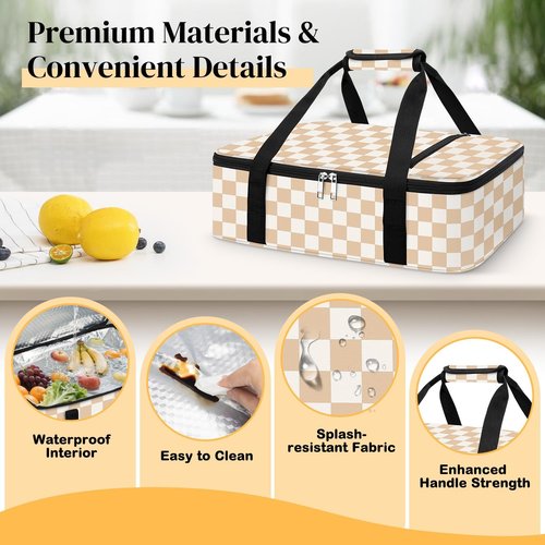 Coobiiya Insulated Casserole Carrier - Thermal Lunch Bag Keeps Food Hot or Cold | Fits 9" x 13" Baking Dish