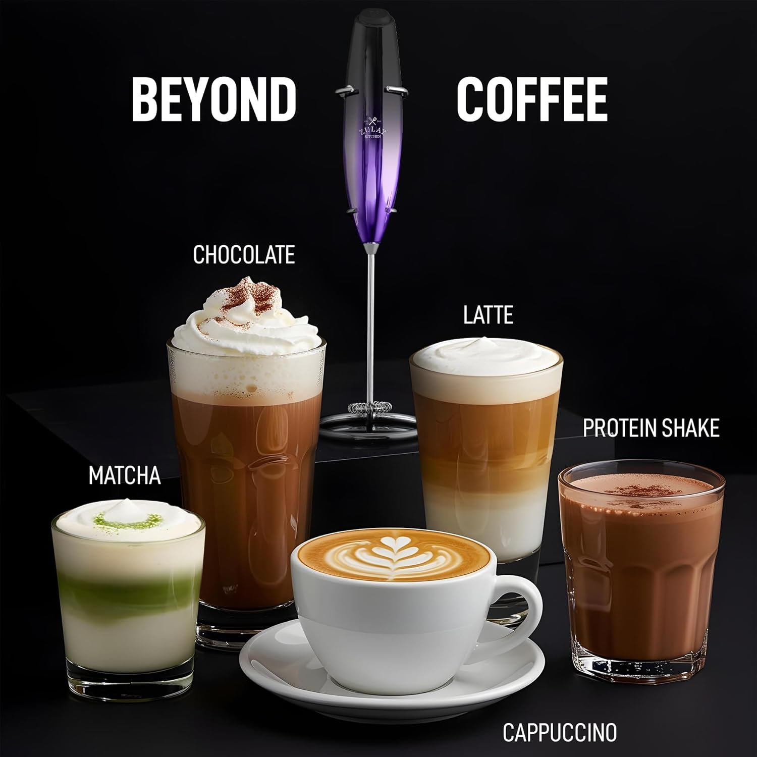 Zulay Kitchen Milk Frother - Handheld Electric Foam Maker for Coffee & Lattes | Deluxe Finish, Perfect Gift