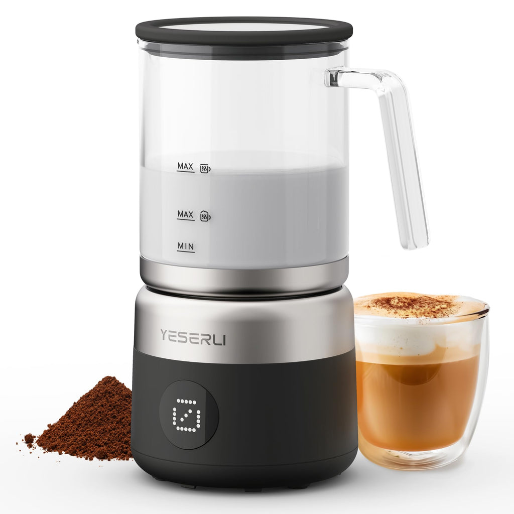 YESERLI 5-in-1 Split Glasscup Electric Milk Frother, 14oz One-Touch Foam Maker & Steamer for Latte/Cappuccino/Hot Chocolate, 600W Automatic Milk Warmer & Cold Froth, Dishwasher-Safe Glasscup BPA Free