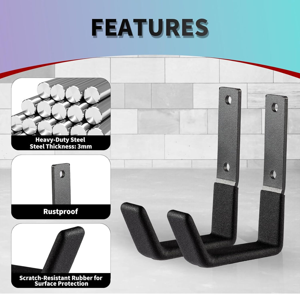 Skiennix Heavy Duty Wall Mount Utility Hooks - Steel Tool Organizer for Garden & Garage (2 Small)