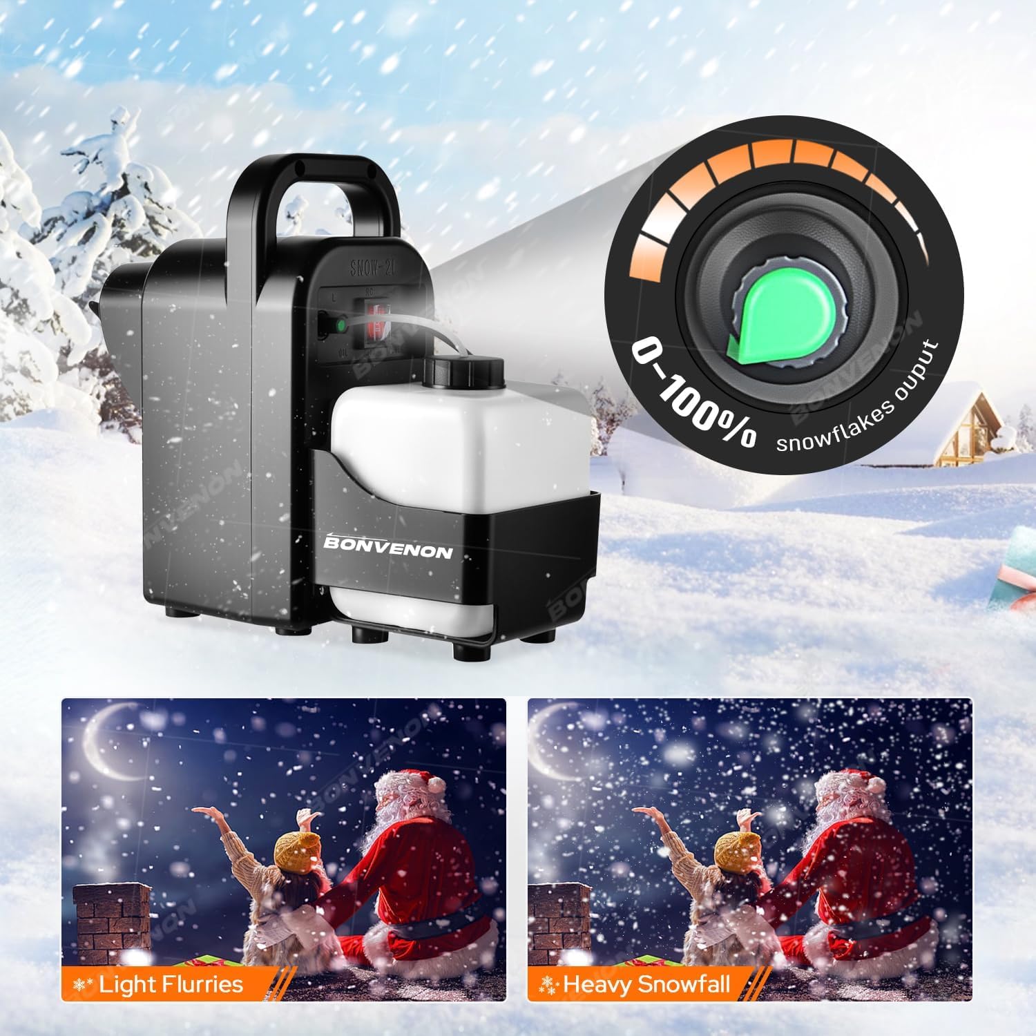 Skiennix 900W Foam Snow Machine - Low Noise Indoor/Outdoor Snow Maker with Remote Control & Adjustable Effects