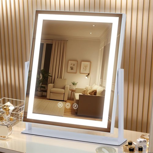 homtang Lighted Makeup Mirror with Smart Touch, 3 Color Modes & Stepless Dimming, for Desk Bedroom Dressing Room, LED Vanity Mirror 13.2" H x 11.2" W