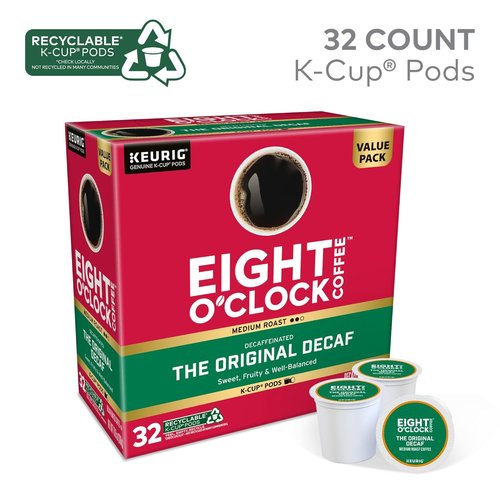 Eight O'Clock Coffee Decaf Medium Roast K-Cup Pods - Single-Serve Coffee Pods, 32 Count