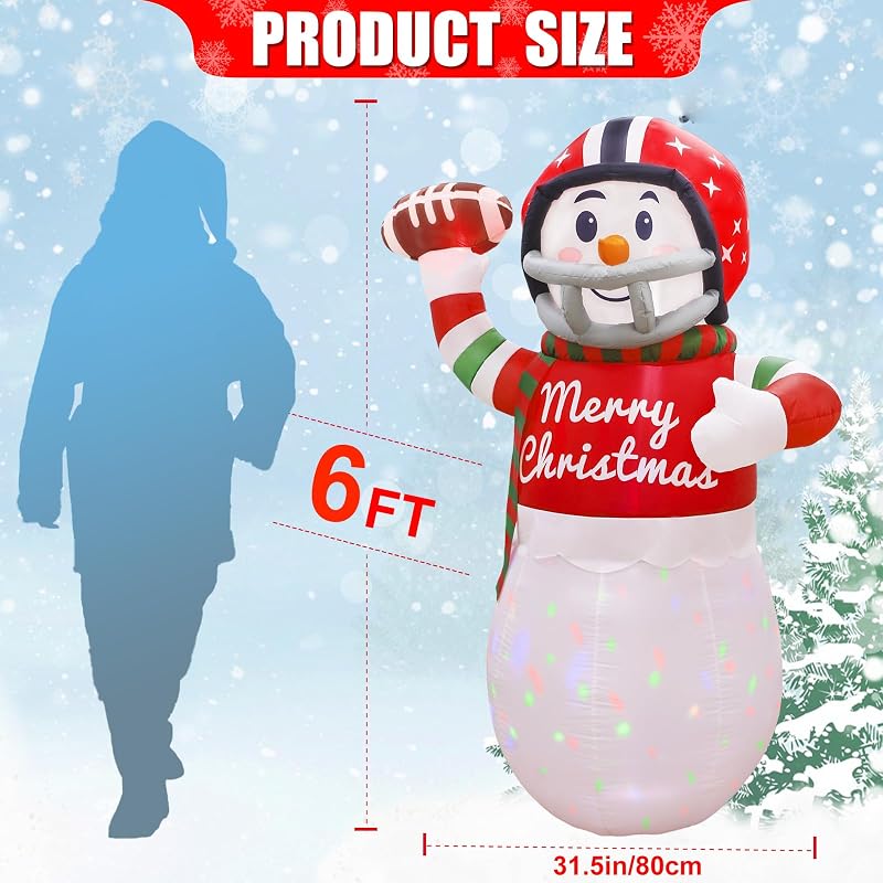 6ft Christmas Inflatable Snowman Football – OurWarm, Neon LED Yard Decor – Variation: Football Snowman