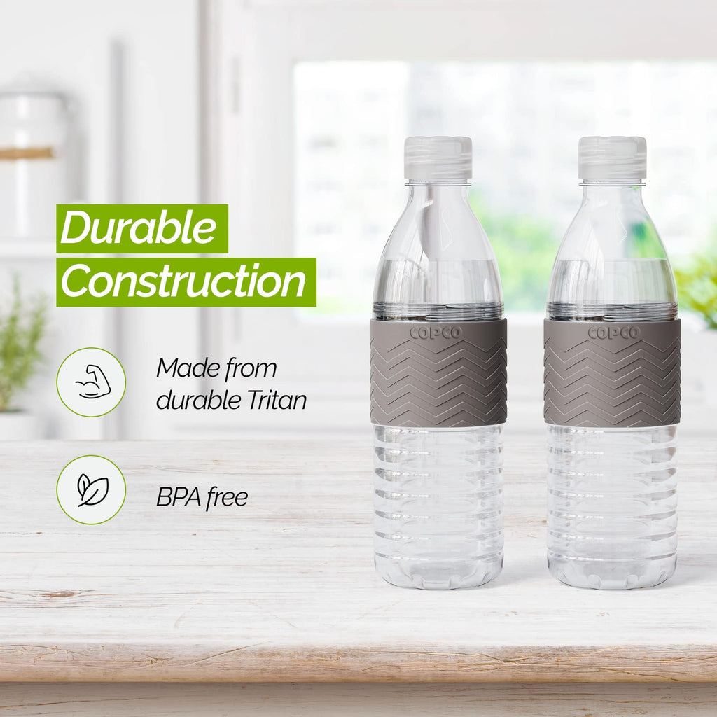 Copco Hydra 16.9 oz Water Bottle, Set of 2 – Leak Proof, BPA Free Tritan, Dishwasher Safe, Twist-Open Body for Ice & Easy Cleaning, Non-Slip Silicone Grip, Ideal for Gym & Office (Gray)