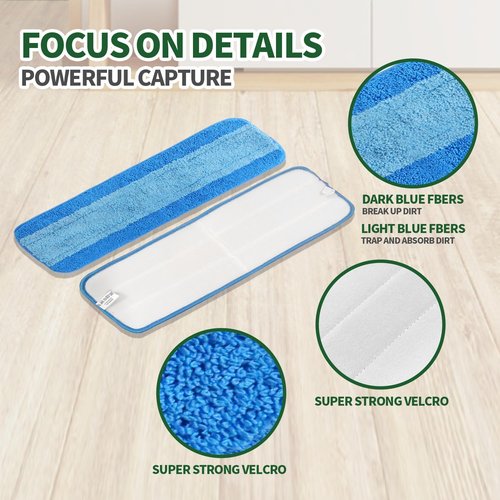 Bona Microfiber Cleaning Pads - 4 Pack Reusable Mop Pads for 18-Inch Hardwood Floor Cleaning