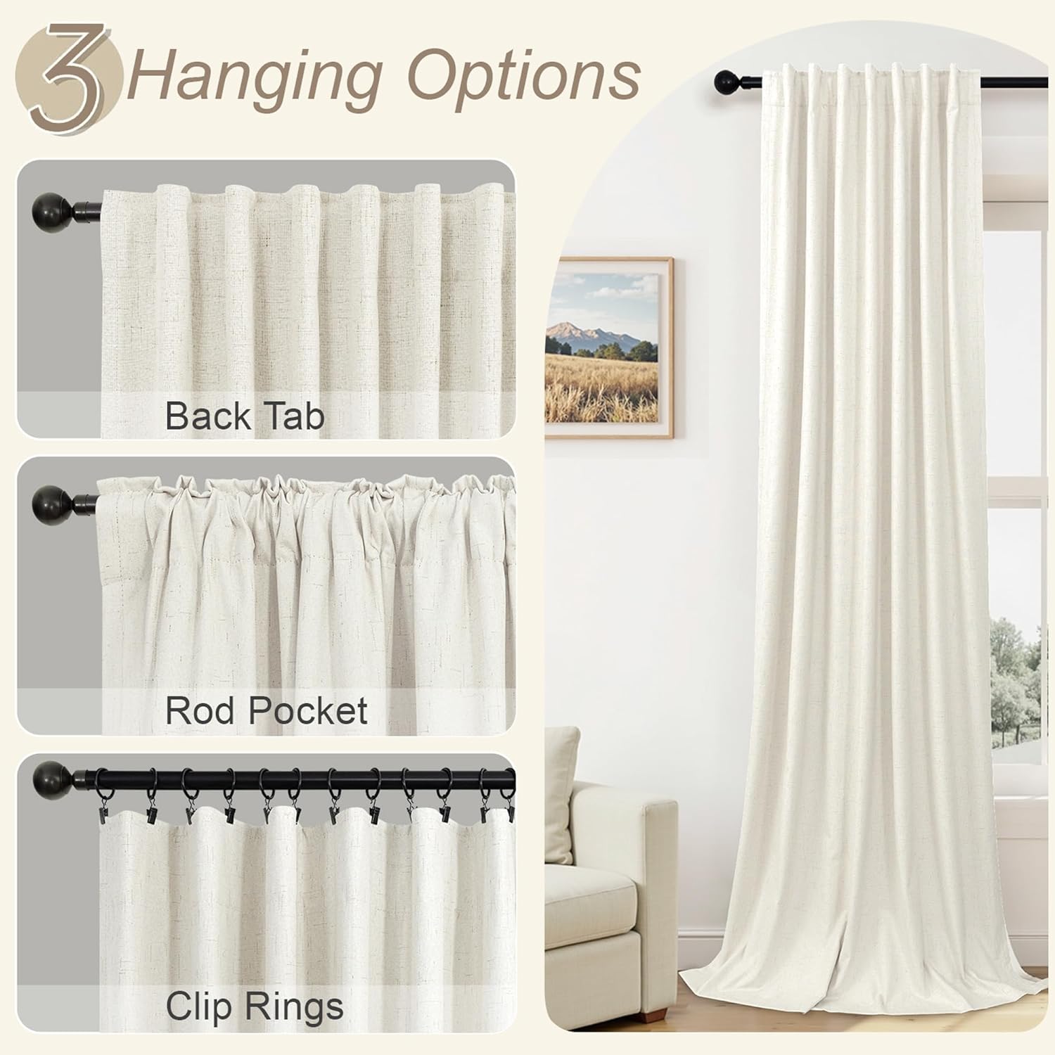 Skiennix 100% Blackout Curtains - 84 Inch Length, Thermal Insulated, Natural Cream | 2 Panels Set for Bedroom & Living Room