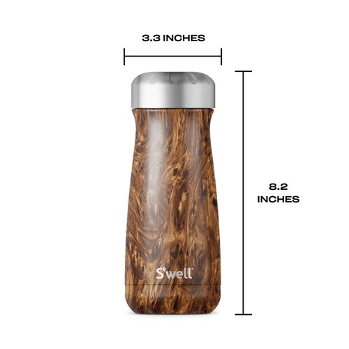 S'well Stainless Steel Traveler, 16oz, Teakwood, Triple Layered Vacuum Insulated Containers Keeps Drinks Cold for 24 Hours and Hot for 12, BPA Free, Easy Carrying On the Go