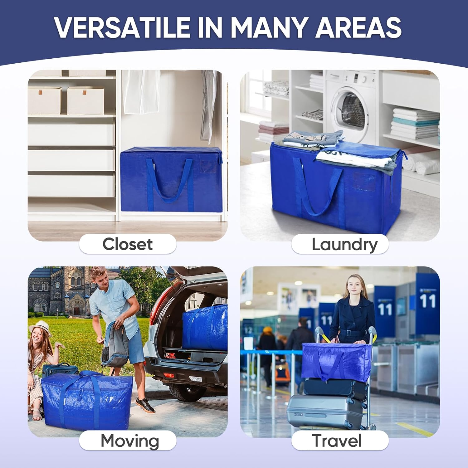 TICONN Extra Large Moving Bags - Heavy-Duty Storage Totes with Zippers & Handles | 30 Gallon, 6 Pack