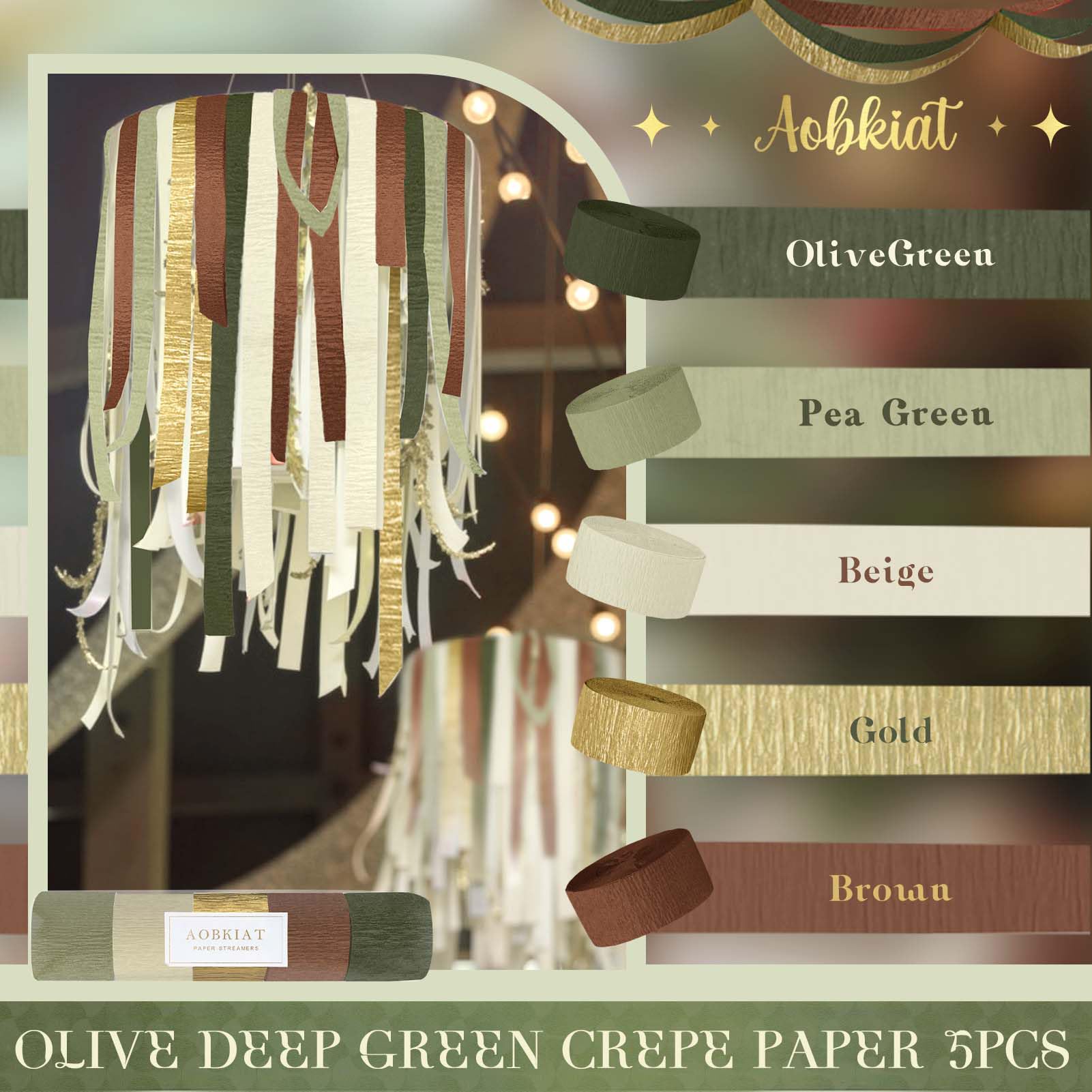 AOBKIAT Baby Shower Decorations,Sage Green Streamers Party Decorations,5 Rolls Crepe Paper for Boho Wedding,Bachelorette,Birthday,Woodland Baby Shower,Christmas,New Year