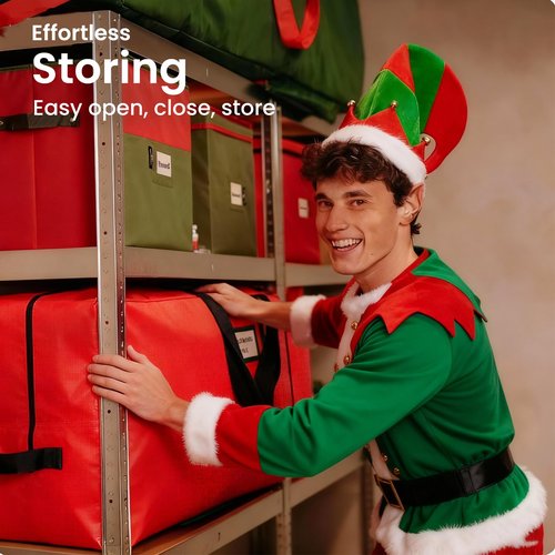 Christmas Tree Storage Bag, 9FT Large Christmas Tree Bag 600D with Reinforced Handles, Heavy Duty 9 Foot Tree Bags for Storage Waterproof Xmas Tree Box, Dual Zippers, Wide Opening, Red