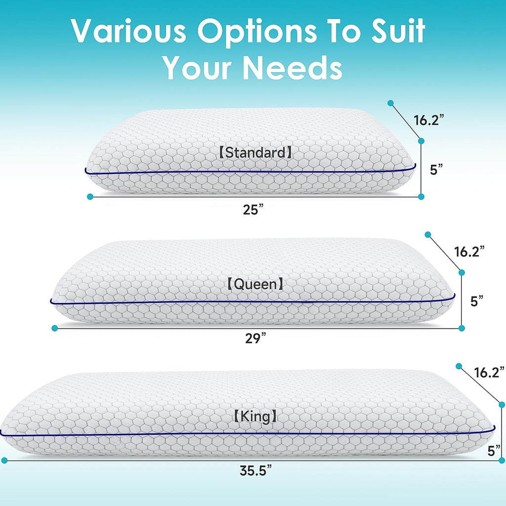 CushyOasis 2 Pack Memory Foam Pillows for Side, Back and Stomach Sleepers, Bed Pillow with Washable Cover and Breathable Mesh, Bed Pillow for Sleeping, Grey，Standard Size