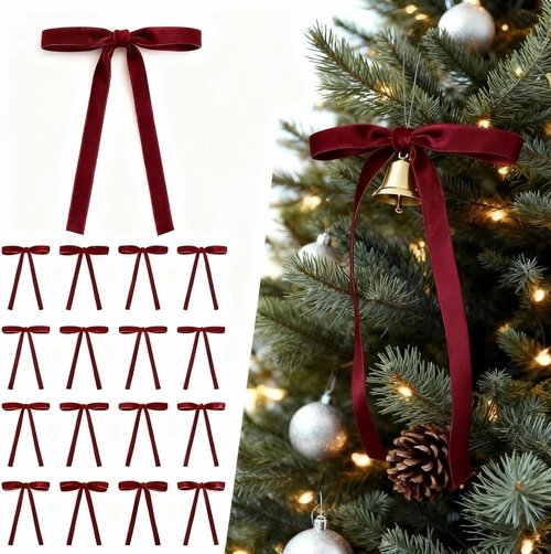 Burgundy Velvet Christmas Tree Bows by [Brand Name] - 30 Pcs Rustic Decor for Wreaths, Garlands & More | 5x7 Inch