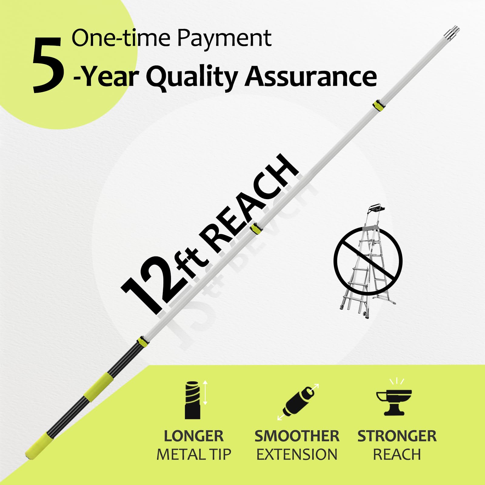 【Upgrade Anti Rotation 】 20FT High Reach Duster Kit,Lightweight Aluminum Alloy Extension Rod,5-Piece Set,210° Steering Head Clean Various Angle,for Cleaning Ceiling,High Wall