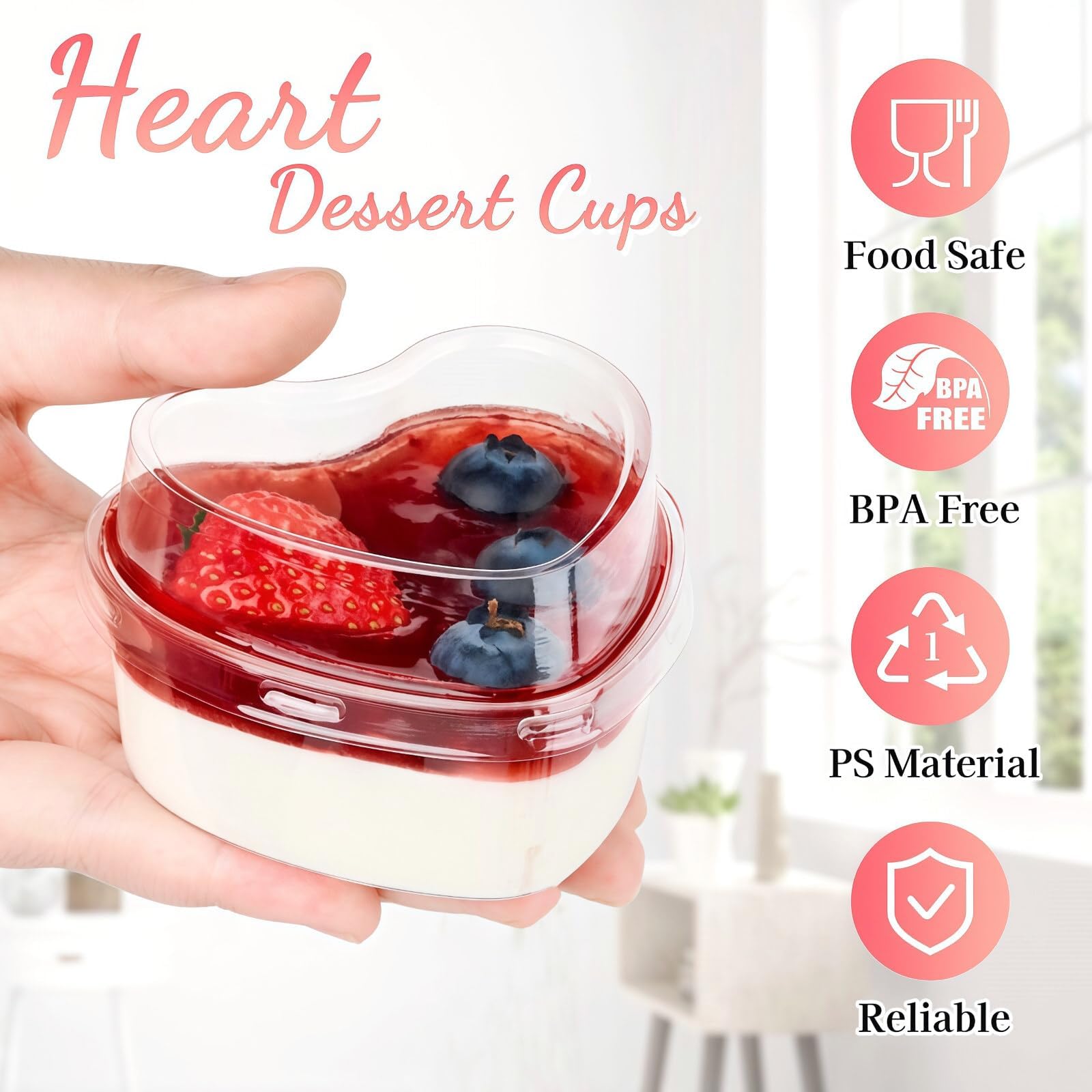 TOFLEN 5 oz Heart Shaped Dessert Cups with Lids and Spoons 300 Pcs | Serves 100 | Mini Plastic Dessert Shooter Cups for Parfait, Cheesecake, Mousse, Appetizers, Jello Shot and Puddings