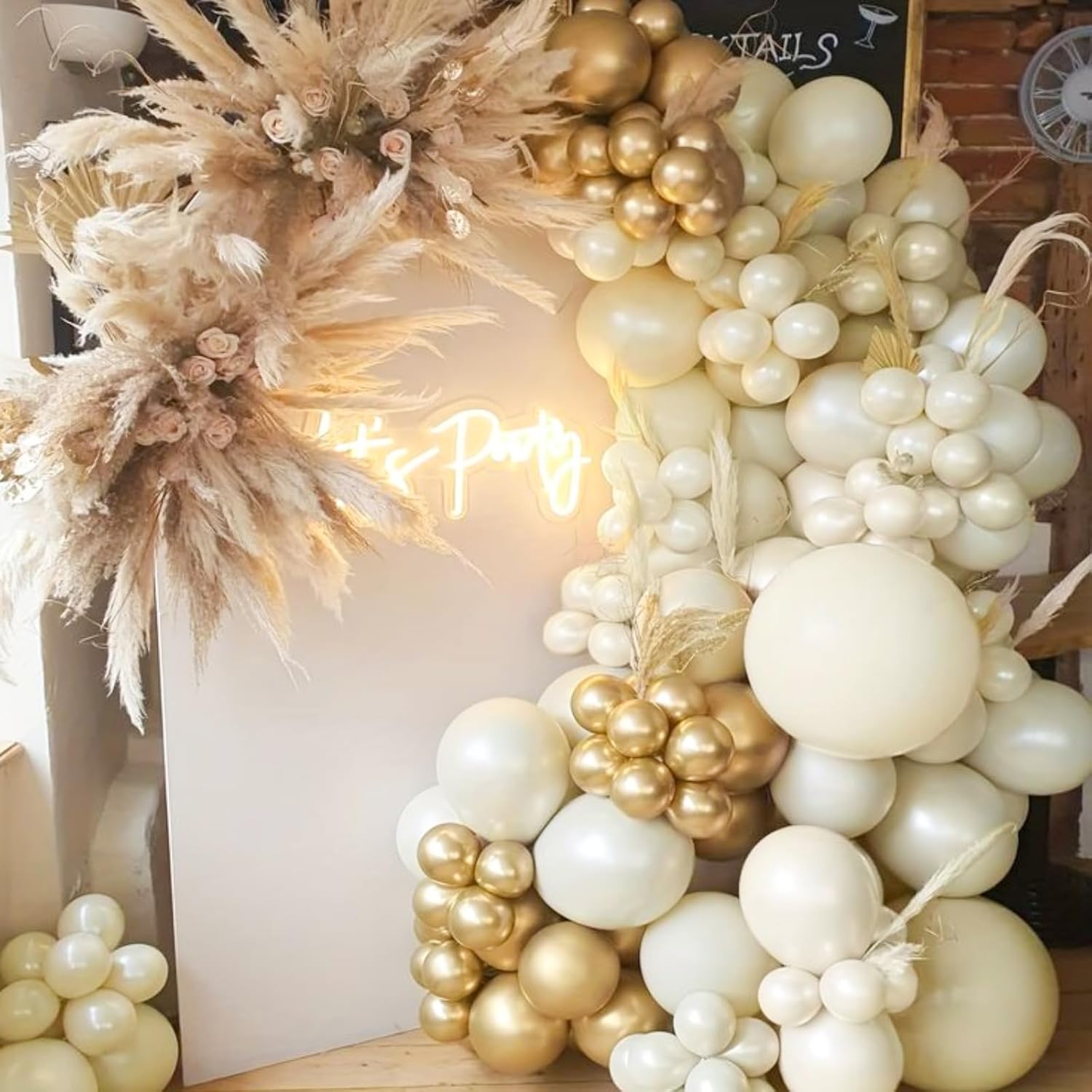 PartyWoo Balloon Arch Kit - 152pcs White & Gold Boho Balloons for Baby Shower, Graduation, Wedding & Birthday Decor