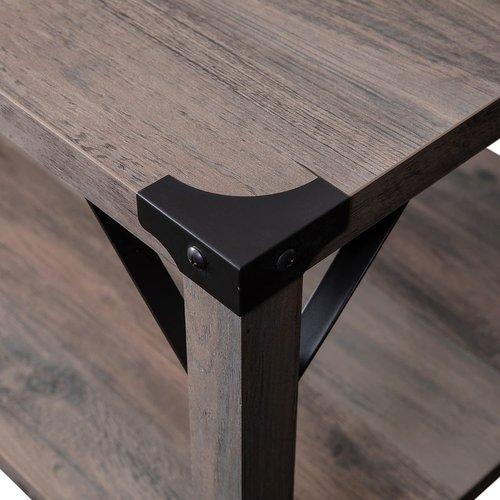 Flash Furniture Wyatt Modern Farmhouse 2 Tier Coffee Table - Gray Wash Engineered Wood Frame - Black Metal Crisscross Side Braces and Corner Accents