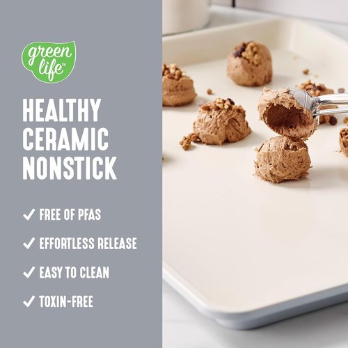 GreenLife Bakeware Half Cookie Sheet - 18” x 13” Non-Toxic Ceramic Nonstick, Oven Safe to 450°F, Easy Clean, Gray