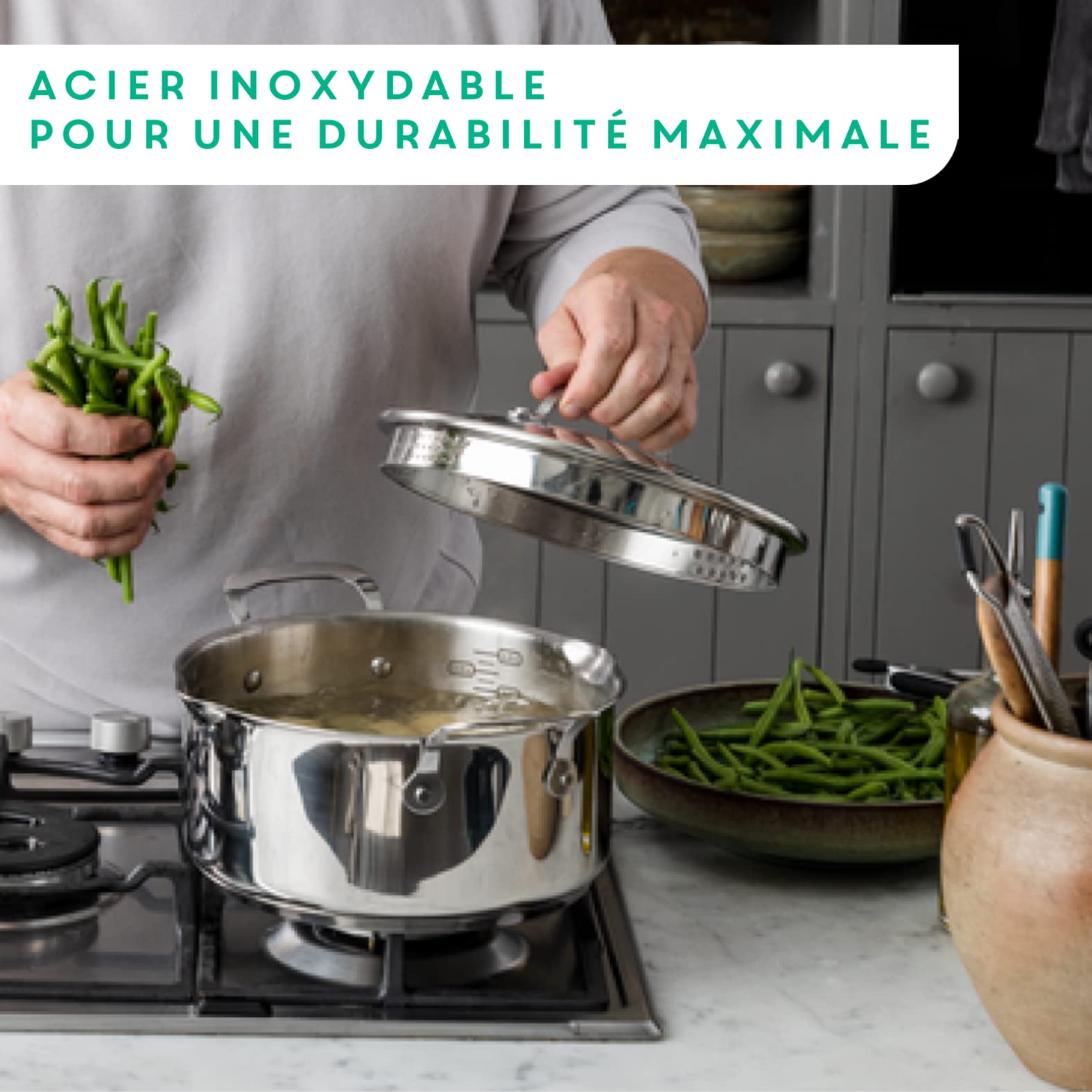T-Fal x Jamie Oliver Nonstick Coated Stainless Steel Pans 9.5" & 11", Induction Compatible, Oven Safe up to 500°F, Chef's Stainless Steel Skillet, Frying Pan, Silver