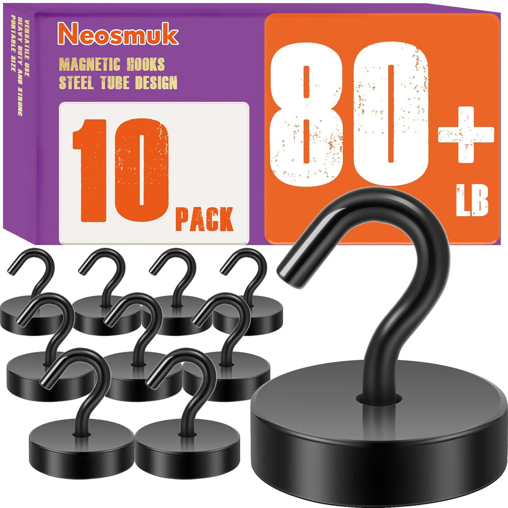 Neosmuk Magnetic Hooks - Heavy Duty 80lb+ Magnetic Hooks for Cruise Cabins & Travel | Extra Strong Black