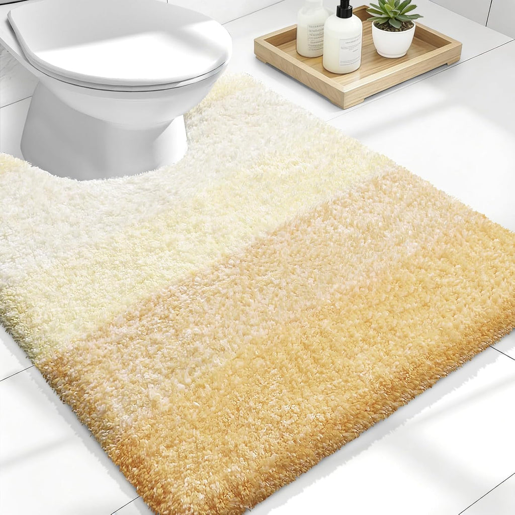 OLANLY Luxury U-Shaped Toilet Rugs - Extra Soft Microfiber Bath Mat, Non-Slip, 24x20, Light Yellow