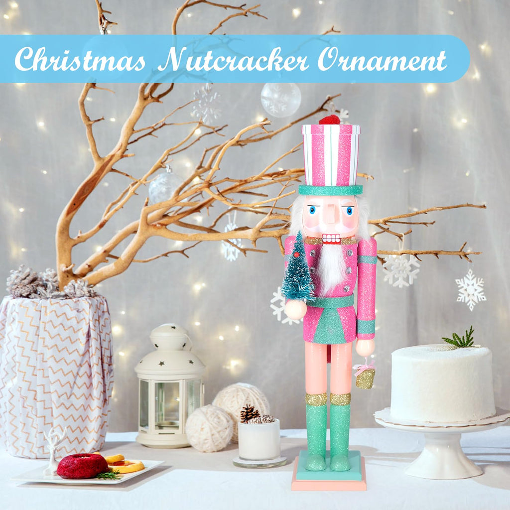 MicoSim Christmas Nutcracker Decor,15" Wooden Nutcracker Decorations,Collects Nutcracker Ornament for Festival Party Outdoor Xmas Gifts (Pink Christmas Tree)…