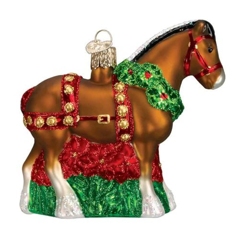 Holiday Clydesdale Ornament - Old World Christmas, Hand-Painted Glass